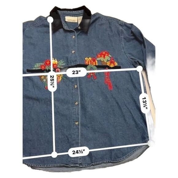Vintage Denim Casey & Max Christmas Shirt Womens Size XL EMBROIDERED Fast Ship - Picture 6 of 13